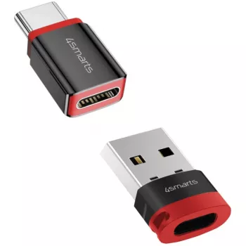 Sąsajų adapteris 4smarts 541615 — USB Type-A (šeimininkas) į USB Type-C (išvestis), juodas, tiesus kištukas–lizdas, 2 vnt. pakuotė