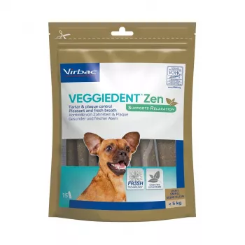 Dantų lazdelės šunims VIRBAC VEGGIEDENT ZEN XS x15 mažiems šunims, pakuotė po 15 vnt.