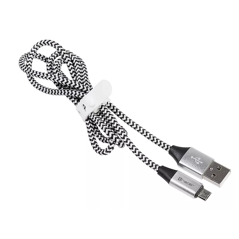 USB laidas Tracer TRAKBK46928 1 m USB A – Micro-USB B juodas sidabrinis