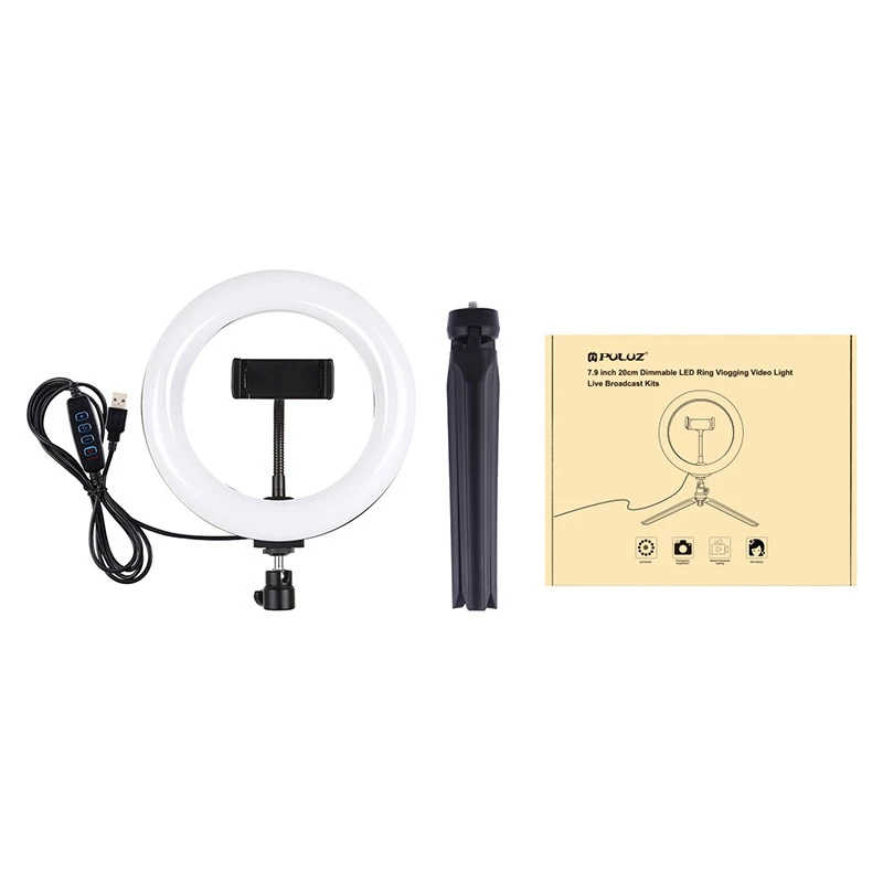 Tripod stovas su 20 cm LED žiedu Puluz PKT3073B vlogams