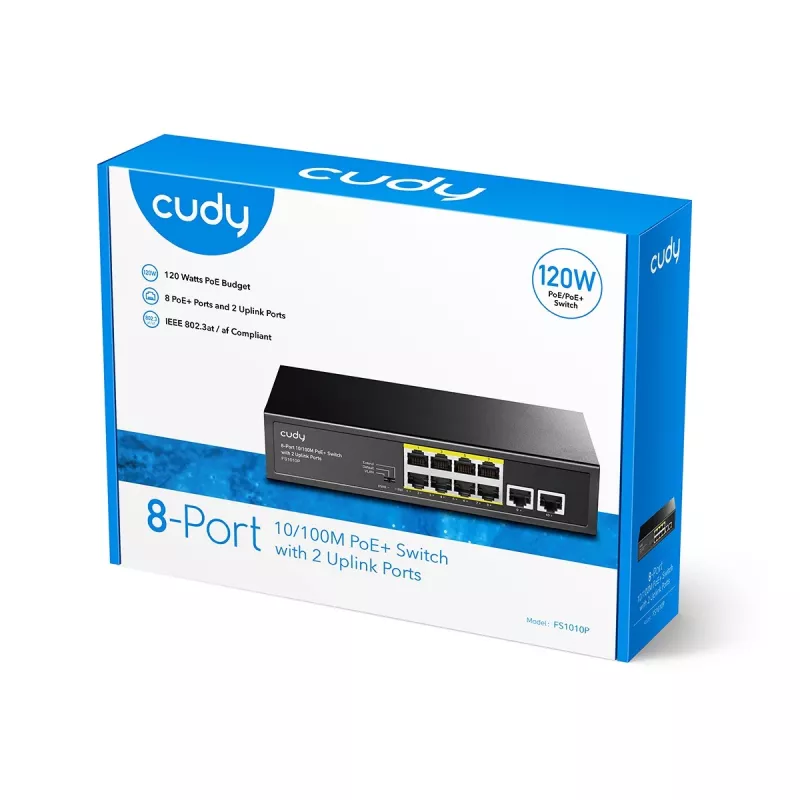 Cudy FS1010P tinklo jungiklis Fast Ethernet (10/100) Power over Ethernet (PoE) Juodas