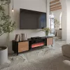 Spintelė TV Cama Meble Volare 200 x 39 x 49 cm juoda/riešutas su elektriniu židiniu