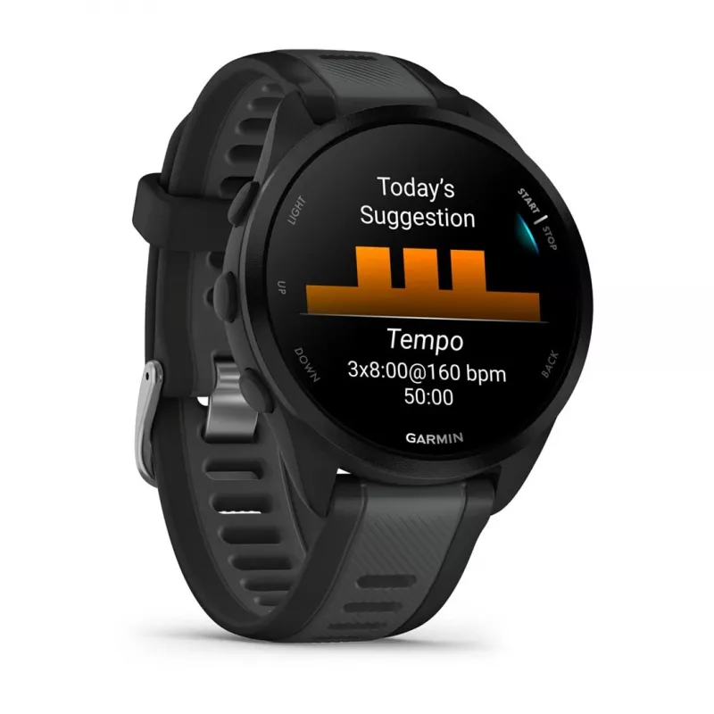 Garmin Forerunner 165 Music – Juodas – Sportinis laikrodis su silikoniniu dirželiu – Pelenų pilka – Riešo dydis: 126-203 mm – Ekranas 3 cm (1,2 colio) (010-02863-30)
