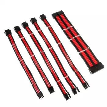 Kolink Core Adept pynimo ilginimo kabelių rinkinys – 20+4pin, 8pin, 4+4pin, 3×6+2pin; ilgiai 300–350 mm; PET apvalkalas; variniai laidininkai