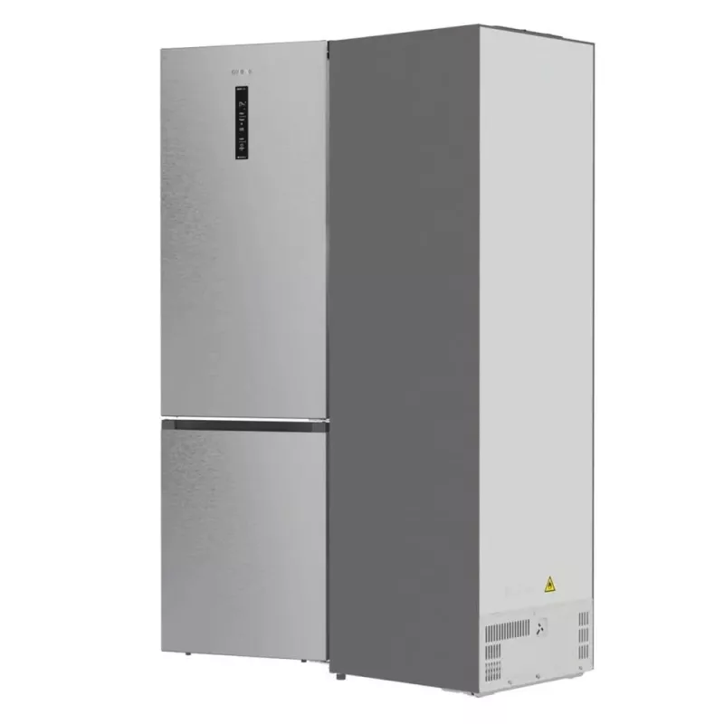 Šaldytuvas su šaldikliu Gorenje NRB620E61X4WFE, laisvai pastatomas, nerūdijantis plienas, bendras tūris 413 L, šaldiklis apačioje 130 L, NoFrost, LED ekranas