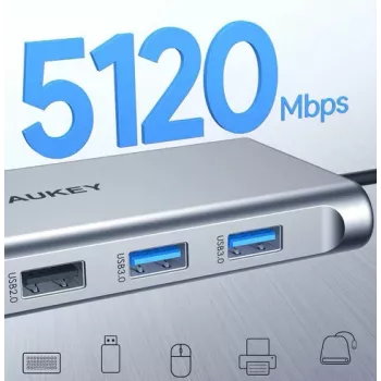 USB-C stotelė Aukey CB-C89 10-in-1 su RJ45 1000Mbps, HDMI 4K, keliais prievadais