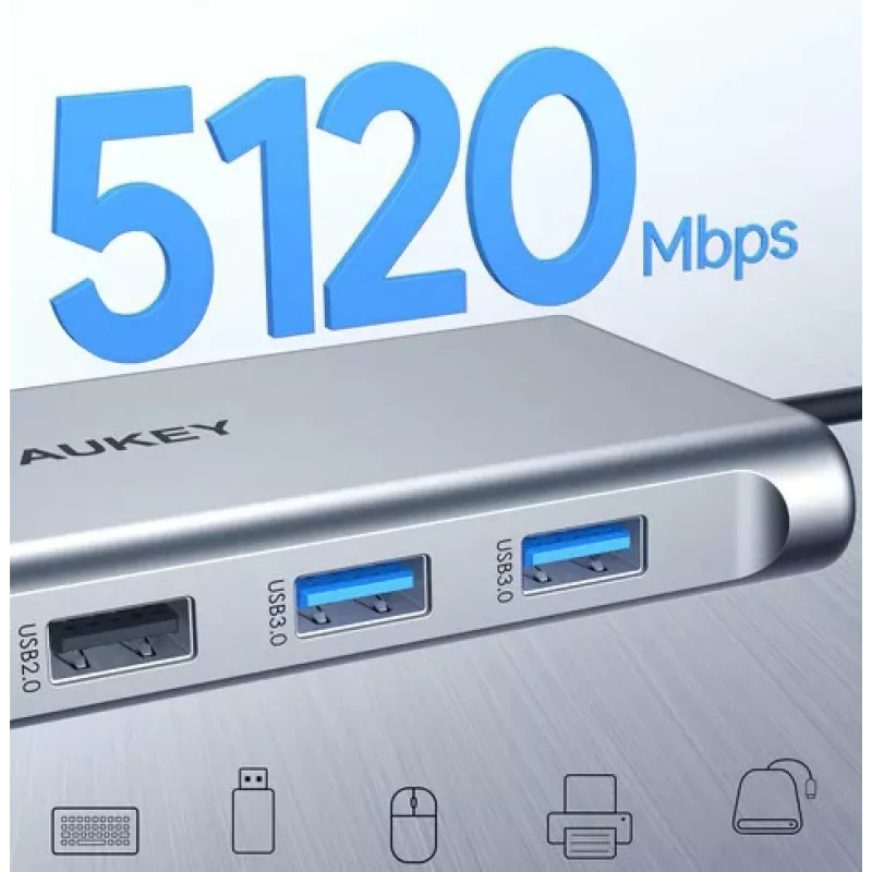 USB-C stotelė Aukey CB-C89 10-in-1 su RJ45 1000Mbps, HDMI 4K, keliais prievadais