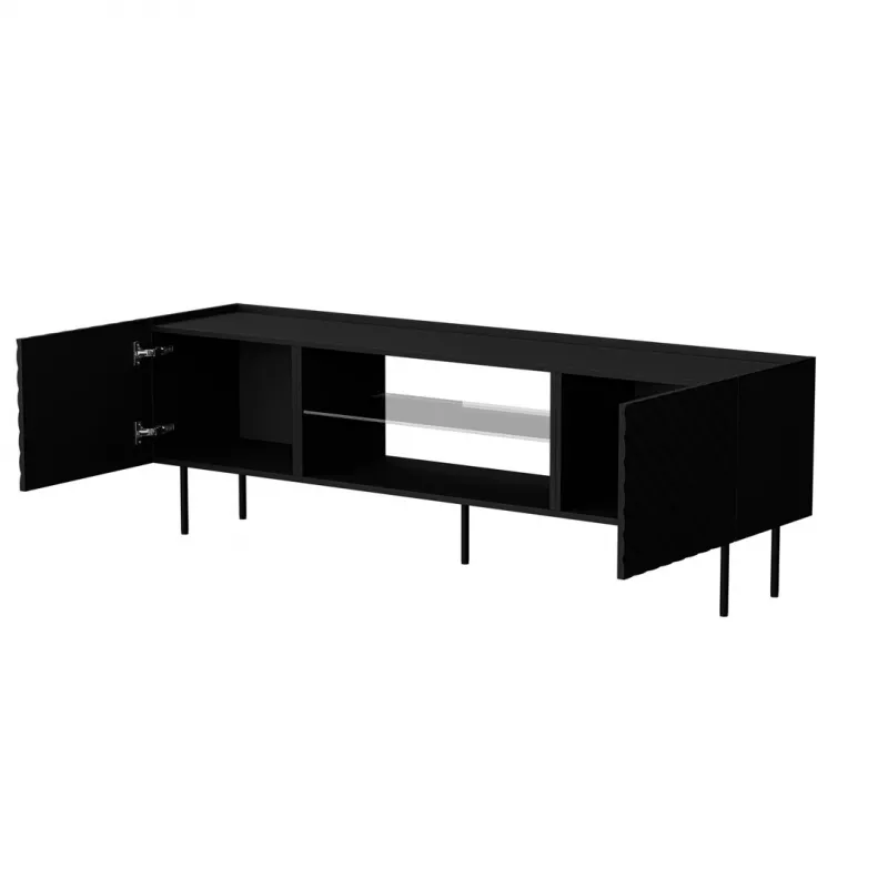 TV spintelė Cama Meble LUCCA 180x40x59 cm, juoda medžio drožlių plokštės viršus, juodas rėmas
