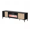 TV spintelė Cama Meble MERCI su židiniu, 180 x 40 x 53,5 cm, juodas viršus, ąžuolo artisan rėmas