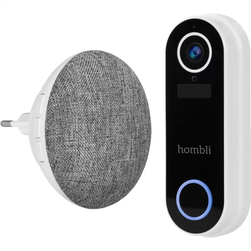Prie durų skambučio garsiakalbis Hombli Doorbell Chime 2, belaidis 433,92 MHz, AC 110–240V, C tipo kištukas, pilka/balta