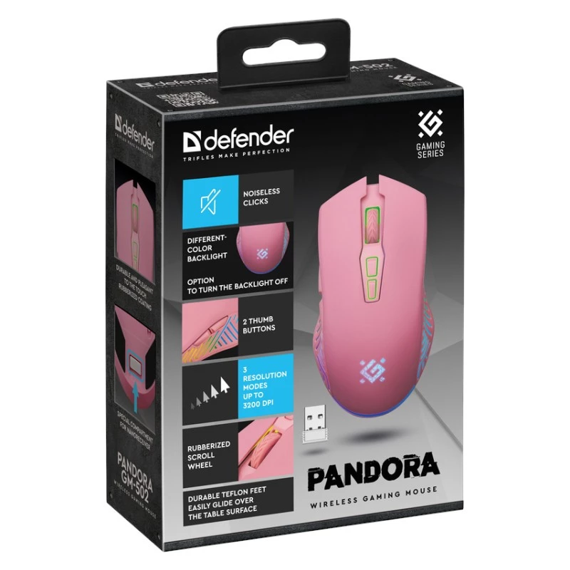 Belaidė žaidimų pelė DEFENDER P ANDORA PINK