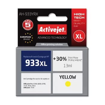 Suderinama kasetė ActiveJet AH-933YRX, skirta HP 933XL CN056AE, geltona, 14 ml, atnaujinta
