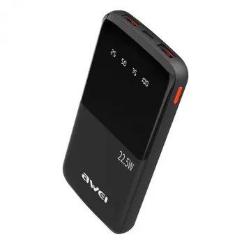 Awei PowerBank P10K 10000 mAh 22,5 W Juoda/Juoda