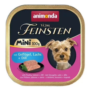 Šlapias šunų ėdalas animonda Vom Feinsten Dill Paukštiena ir Lašiša 100 g padėklas, be grūdų, suaugusiems mažų veislių šunims