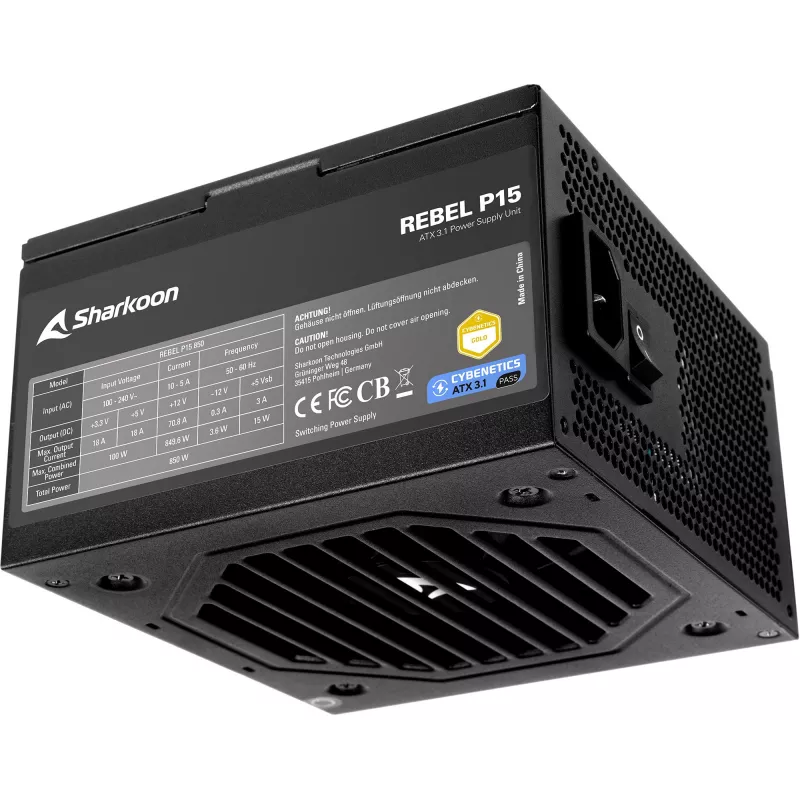 Rebel P15 850, kompiuterio maitinimo blokas juodas, 1x 12 kontaktų aukštos galios GPU, 4x PCIe, kabelių valdymas, 850 W