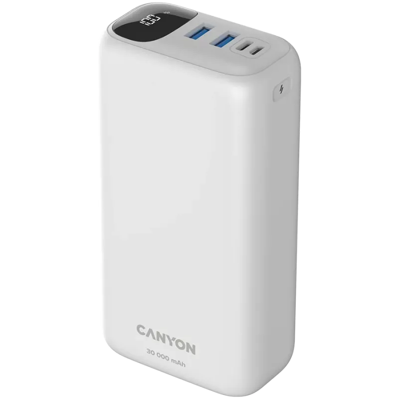 CANYON PB-301 LED 30000 mAh PD 20W QC 3.0 Baltas
