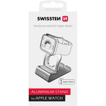Aliumininis stovas SWISSTEN 25005100 Apple Watch laikrodžiui – įkroviklio laikiklis, sidabrinis