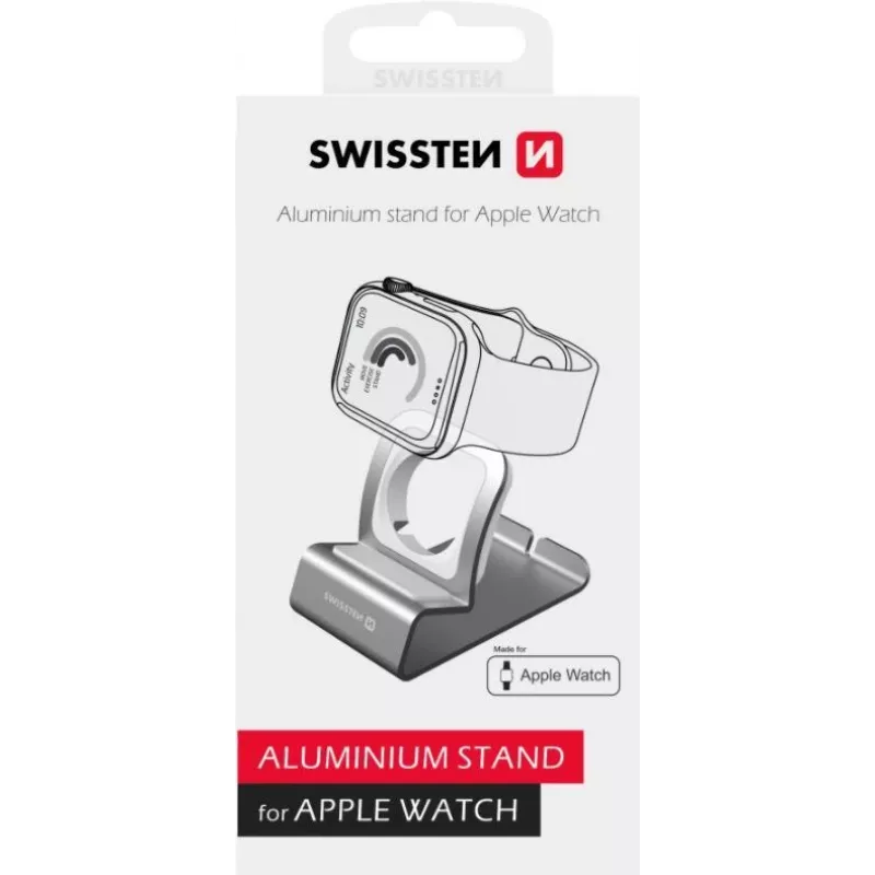 Aliumininis stovas SWISSTEN 25005100 Apple Watch laikrodžiui – įkroviklio laikiklis, sidabrinis