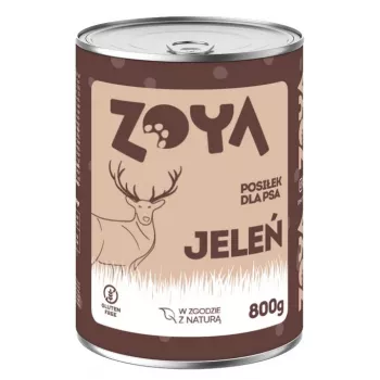 Šlapias šunų ėdalas ZOYA Deer 800 g skardinė — visavertis suaugusiems šunims su elniena, 11,4 % baltymų, 7,2 % riebalų, 75 % drėgmės