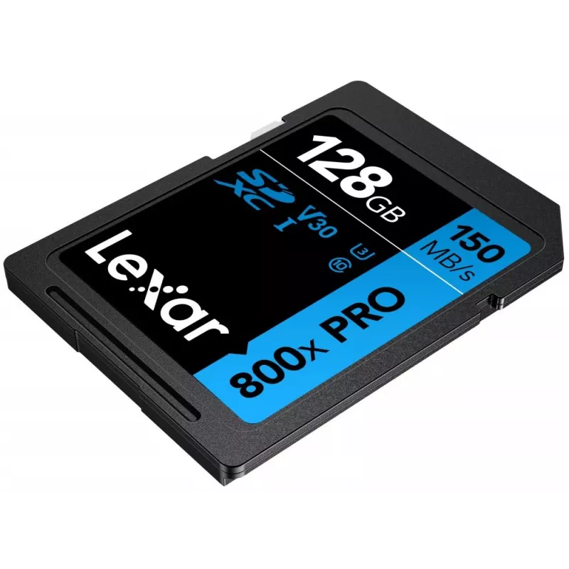 SDXC atminties kortelė Lexar 128GB UHS-I 800xPRO Class 10 U3 V30 — 150 MB/s skaitymas, 45 MB/s rašymas, juoda