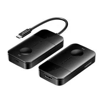 Belaidis USB-C į HDMI siųstuvas-imtuvas Vention ADOBB — 4K@30Hz, 1×HDMI, USB-C kabelis 1 m, juodas
