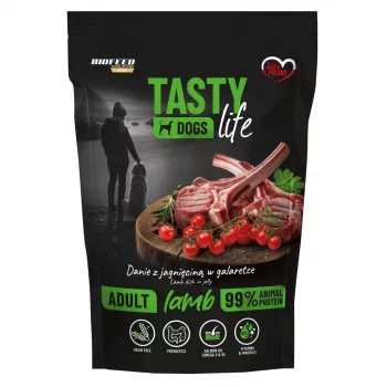 Šlapias šunų ėdalas BIOFEED Tasty Life ėriena 90% 500 g sachet suaugusiems šunims, visas pašaras, be sojų ir cukraus