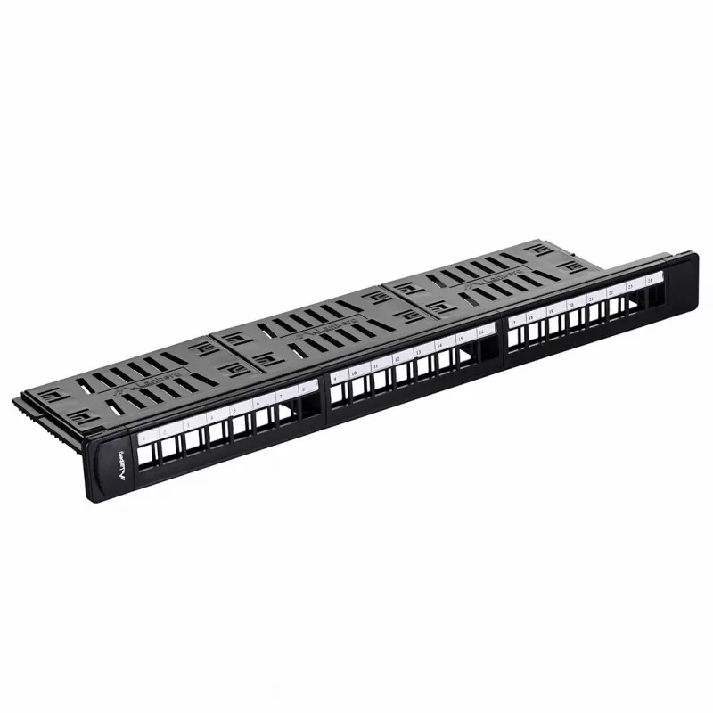 Patch panel 1U LANBERG PPKS-1124-B, 24 prievadai, 1U, ABS, juoda, 482,6×44,5×154 mm