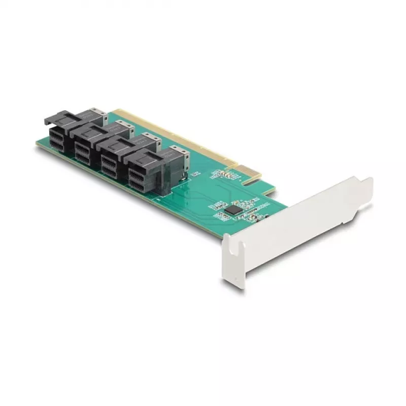 DELOCK PCIe x16 bifurkacijos kortelė į 4× vidinius SFF-8643 NVMe, žemo profilio