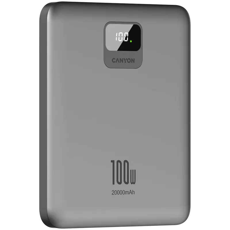 Canyon PB-2008 - Powerbank - Li-Pol - 20 000 mAh - tinkamas nešiojamiems kompiuteriams - skaitmeninis ekranas - USB-C įvestis