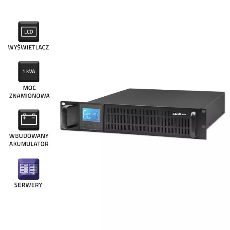 Qoltec 53945 stelažo UPS, 1 kVA, 800 W, LCD