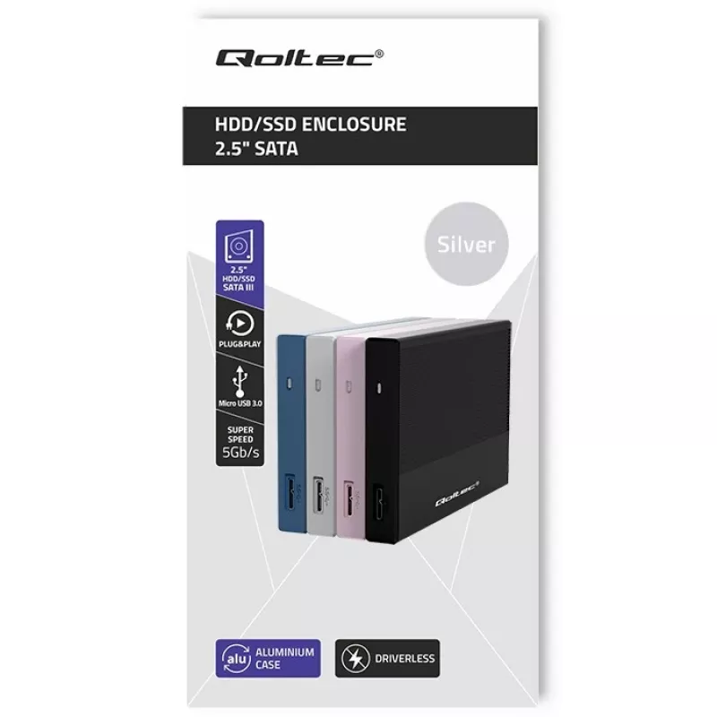 Išorinis korpusas 2,5 inch SATA SSD/HDD QOLTEC 52278 USB 3.0, palaiko iki 2 TB