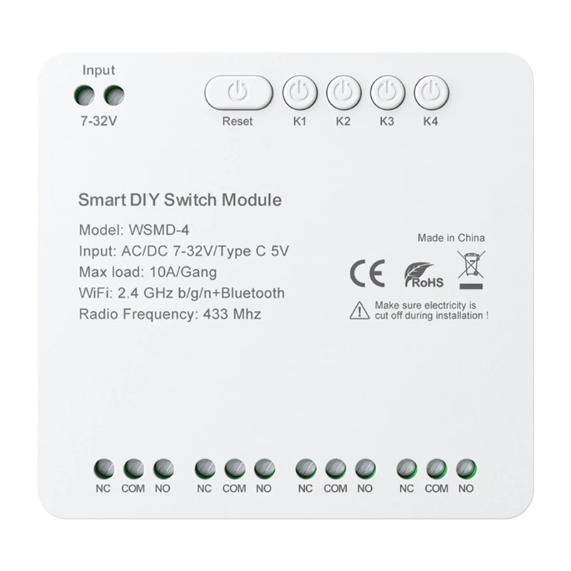 Išmanusis jungiklio modulis Avatto DIY WSMD-4 32V – 4 kanalų 32V valdymo modulis „pasidaryk pats“ projektams