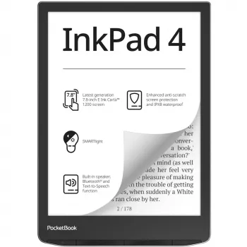 PocketBook InkPad 4 – 19,8 cm (7,8 colio) E-Ink Carta skaityklė, 1404 × 1872 px, palaiko ACSM, AZW, AZW3, CBR, CBZ, CHM, DOC, DOCX, DjVu, EPUB, EPUB DRM, FB2, FB2.ZIP, HTM, HTML, MOBI