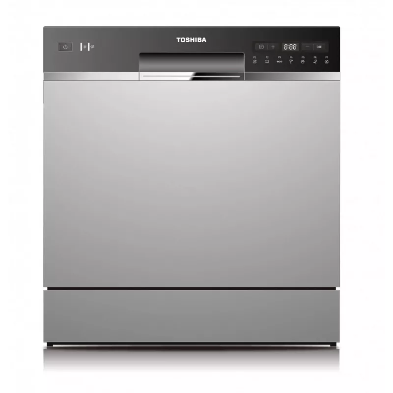 Indaplovė įmontuojama Toshiba DW-08T2EE(S)-PL — 8 komplektų, F energijos klasė, 49 dB, 55×59×50 cm