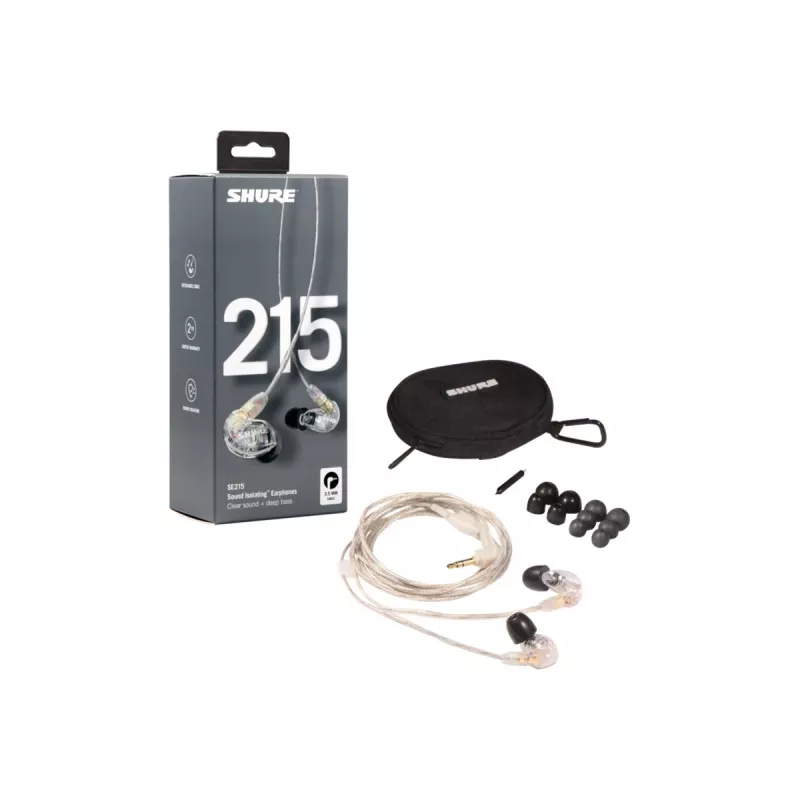 Shure SE215 Pro laidinės ausinės scenai ir studijai skaidrios