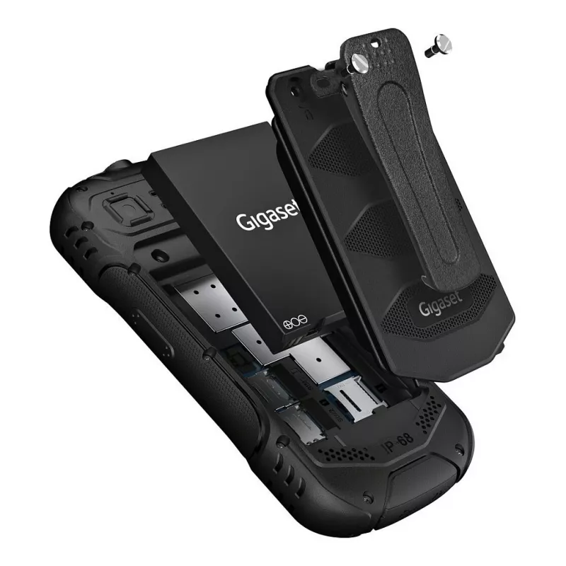 GIGASET GLX 8 ACTIVE juodas 6,1 cm 2,4 colio ekranas Push-to-talk funkcija 2500 mAh baterija IP68 2 MP kamera Dual-SIM Bluetooth