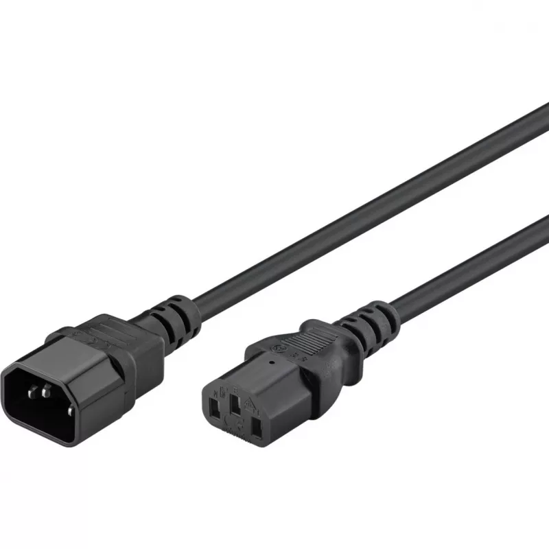 Wentronic Goobay Kaltgeräte Verlängerung, 1 m, Schwarz - Gerätestecker C14 (Kaltgeräteanschluss) > Gerätebuchse C13 (Kaltgeräteanschluss) (95125)
