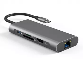 Adapter USB Type-C į 2 x USB 3.0, 1x USB 2.0, 1x Type C (PD), HDMI, SD, RJ45