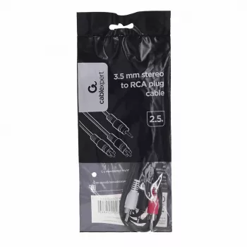 Gembird 2,5 m, 3,5 mm / 2xRCA, M/M garso laidas juoda, raudona, balta