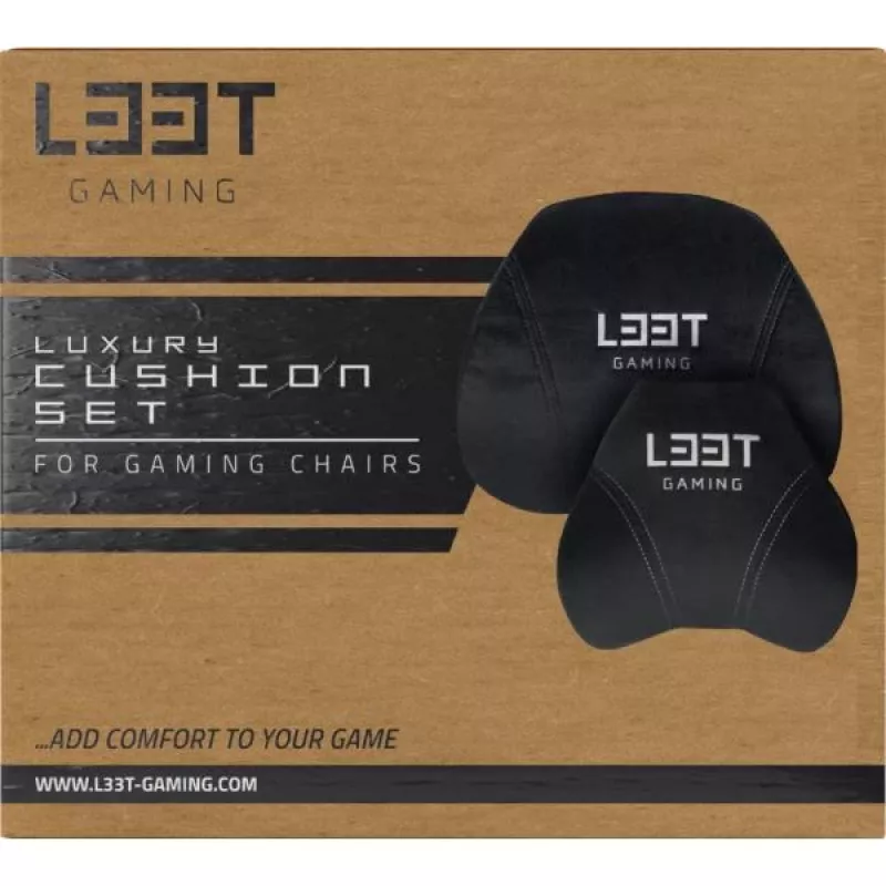 L33T Gaming 160382 Prabangus žaidimų kėdės pagalvių rinkinys, atminties putos, aksomas, itin minkštas, juodas