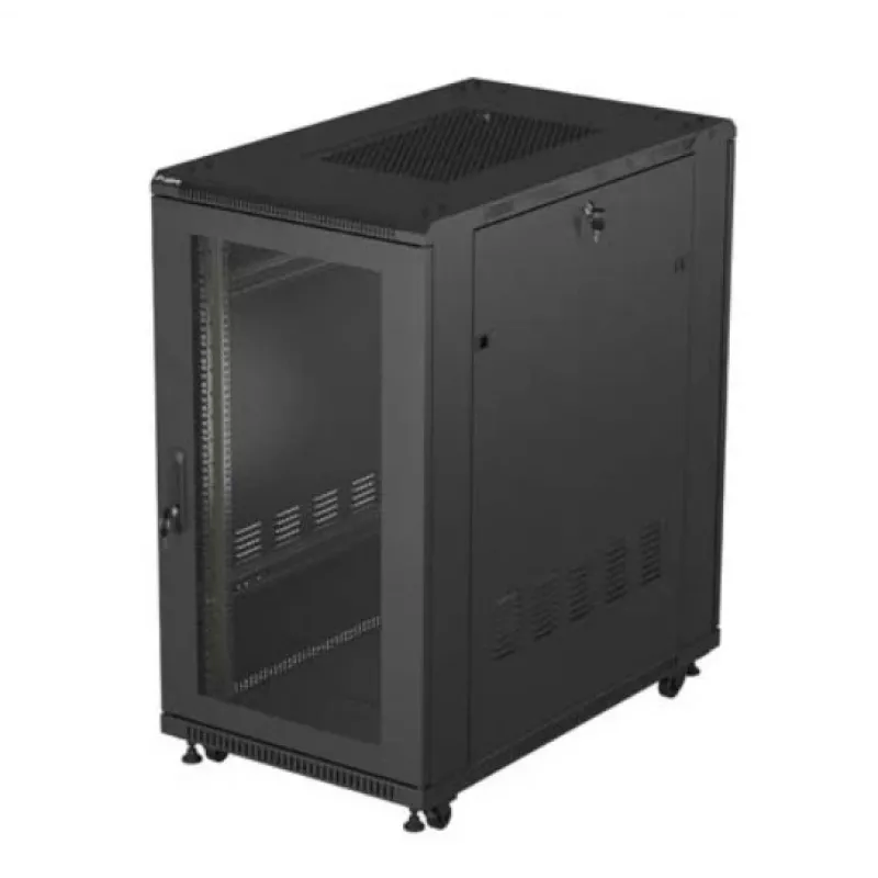 19 colių stelažo spinta LANBERG FF01-6022-23B, 22U, 600×1000 mm, juoda, perforuotos durelės