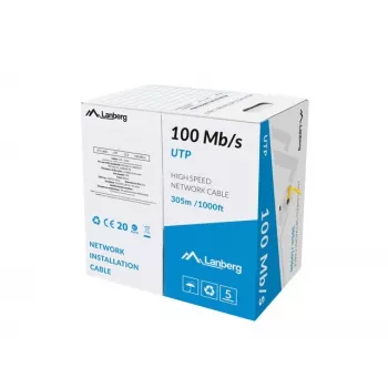 LANBERG tinklo kabelis LCU5-10CC-0305-Y U/UTP Cat5e 305 m, 24 AWG CCA, geltonas