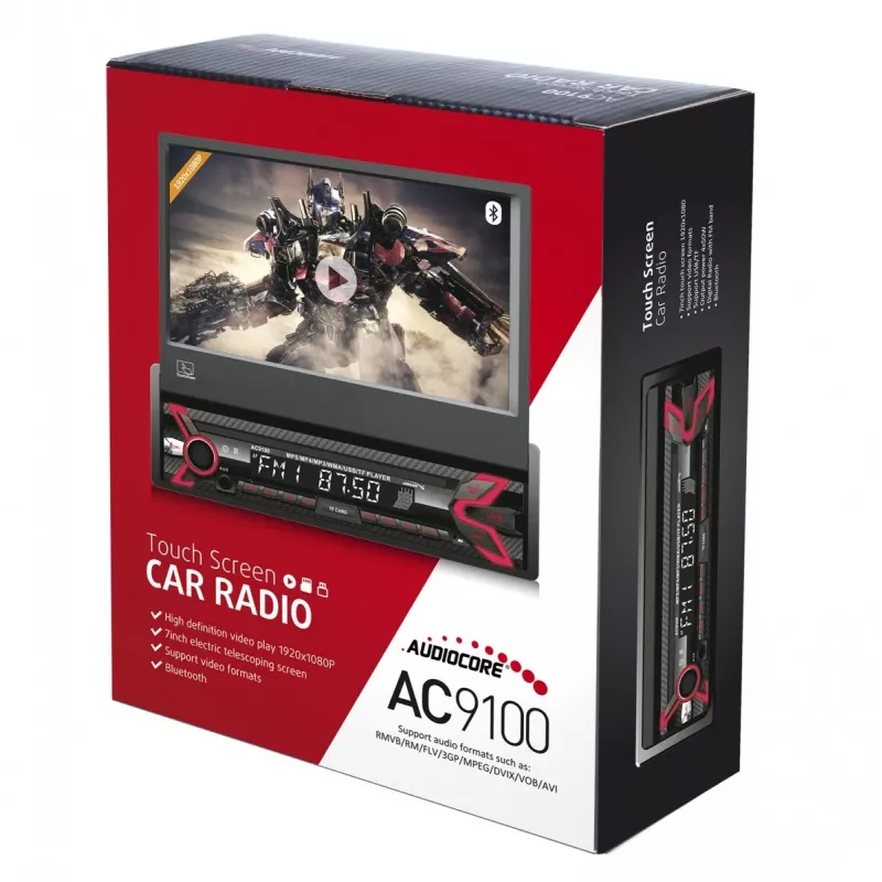 Audiocore AC9100 radijo imtuvas automobiliui, skaitmeninis, juodas/raudonas