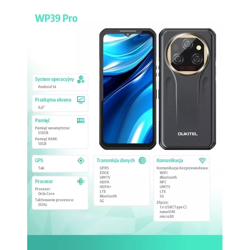Išmanusis telefonas Oukitel WP39 Pro 12/512 11000mAh Auksinis