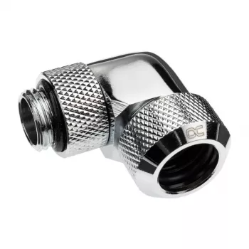 Alphacool Eiszapfen 13mm kieto vamzdelio įsukama 90° suktuvo jungtis G1/4 - kampinė užspaudžiamoji jungtis skysčio aušinimo sistemai - chromas