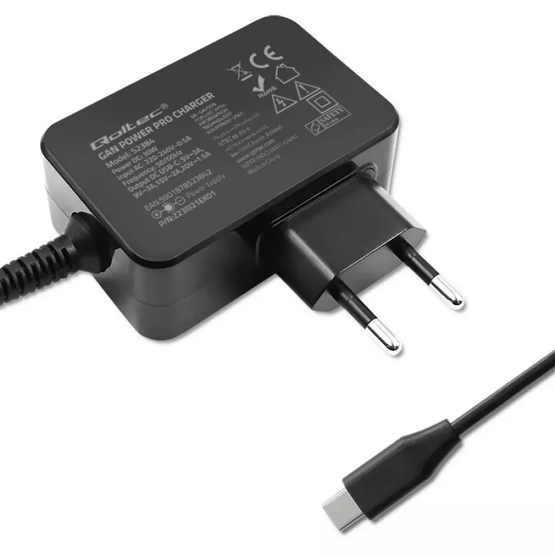 Maitinimo adapteris QOLTEC 52384 GaN 30W išėjimas 5–20V USB įkroviklis