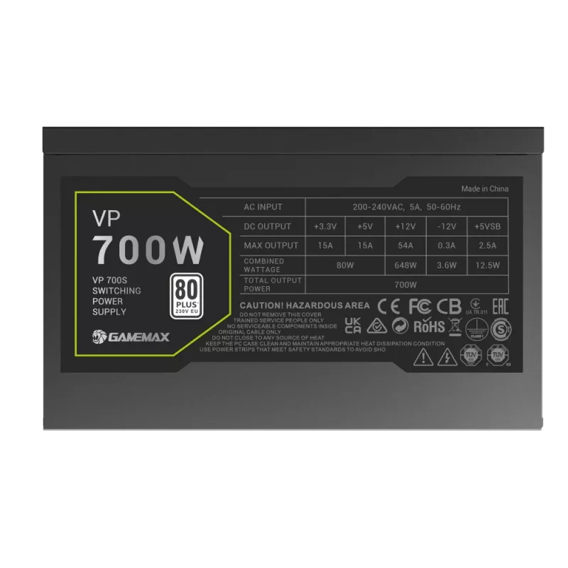 Gamemax VP 700S 700W maitinimo blokas, 80 PLUS Bronze, nestandartinis