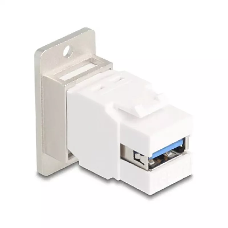 Keystone modulis DELOCK 67337 montavimui į skydelį USB Type-B į USB Type-A 5 Gbps, sidabrinis/baltas