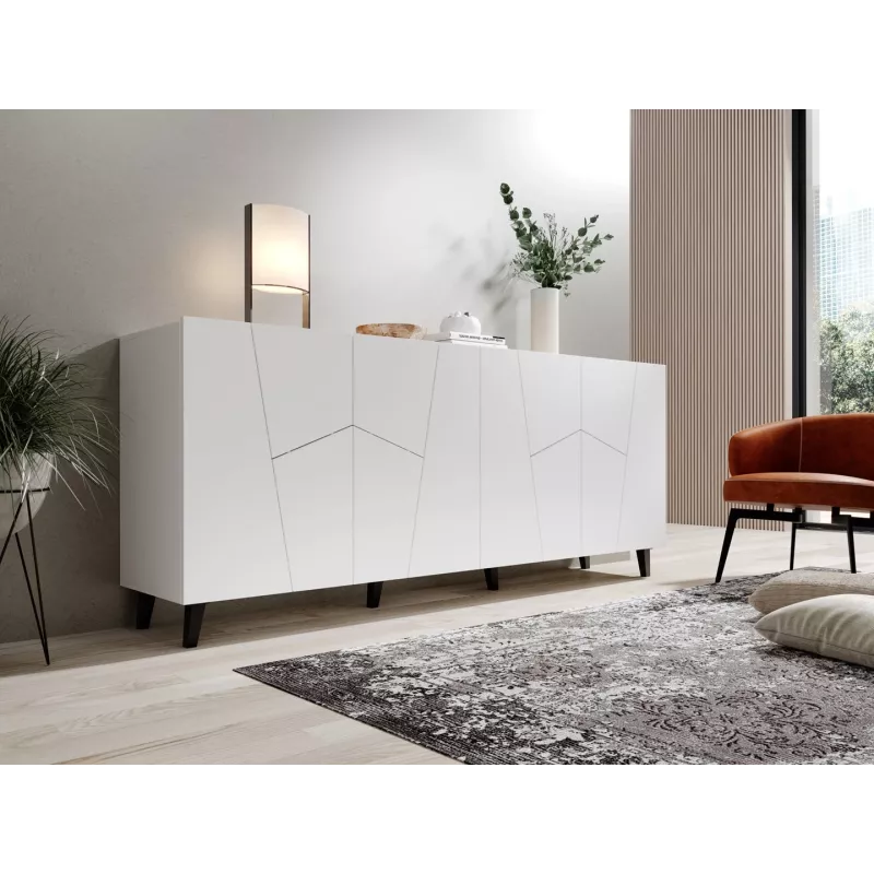 Komoda Cama Meble ETNA 200x42x82 cm, balta matinė, medžio drožlių plokštė, 16 mm rėmas