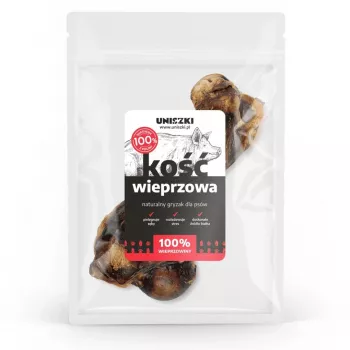 Kaulas kramtymui šunims UNISZKI Pork Bone, kiaulienos skonio, vienetinis, 0–200 g, be grūdų, suaugusiems šunims, dantų priežiūrai